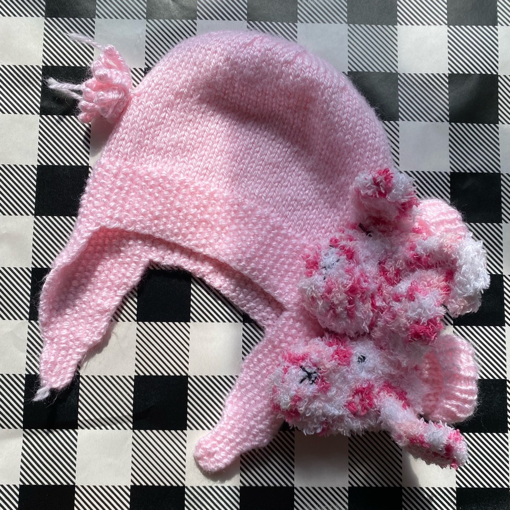 3 piece set, crotchet pink hat and pink bunny socks for baby!
